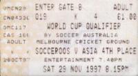 Ticket to Australia vs Iran World Cup Qualifier, MCG, Melbourne, 1997